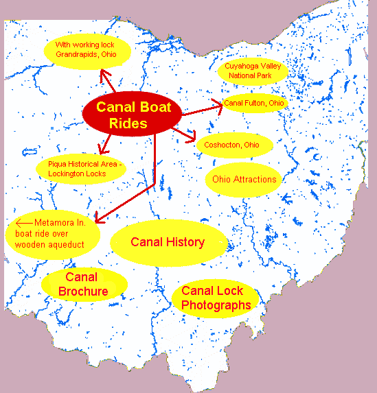 A hot spot map containing links to canal boat rides, canal history, along with hiking and bicycling trails. 