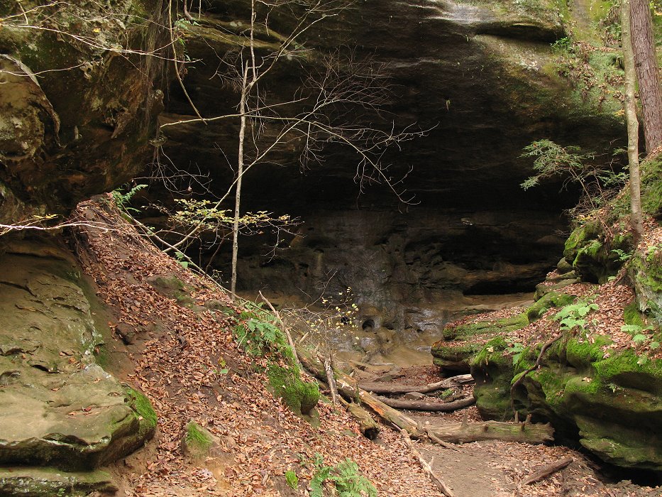 Small cave within the gorge wall beside the trail leading to Ash Cave. 